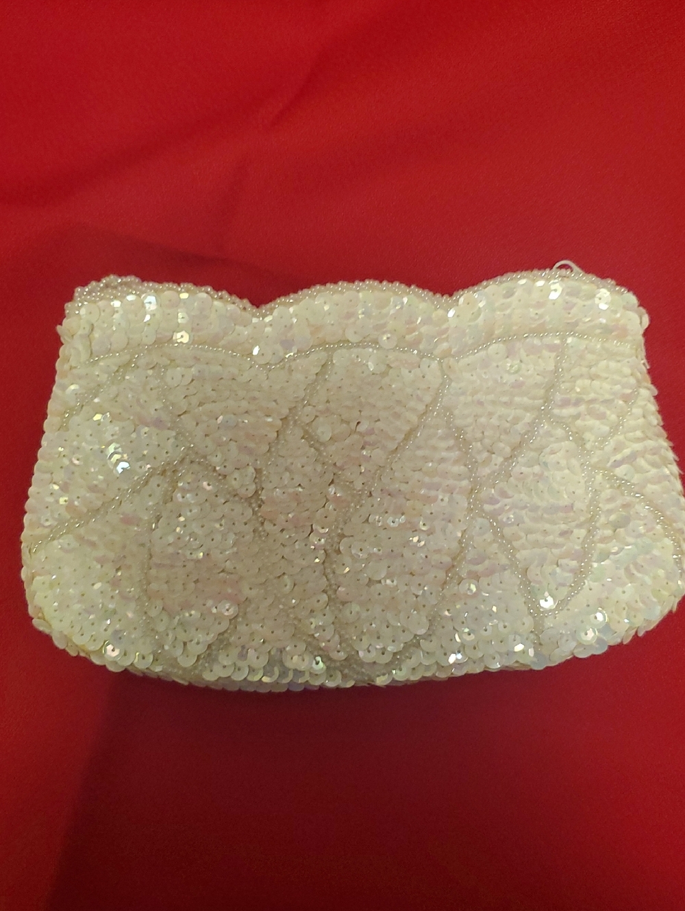 White Sequin Evening Clutch Wristlet - Sparkling Beaded Design
